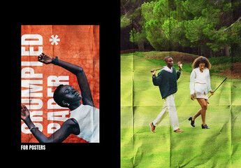 Crumpled Paper Poster Photo Effect Mockup