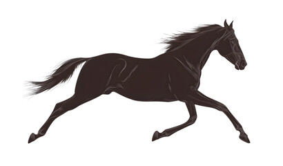 Elegant dark horse running, dynamic silhouette.