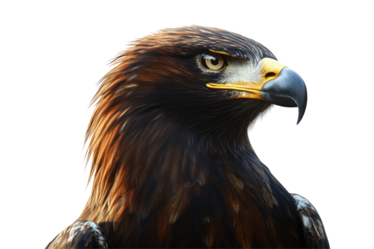 Close-up of a majestic golden eagle's head and neck.  isolated on transparent background