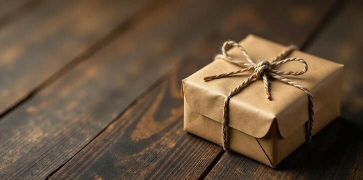 Elegant gift parcels, rustic twine, wood table, wood, texture
