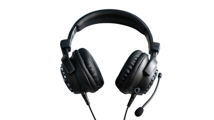 Fototapeta premium Headset: Capturing a top-down perspective, this image showcases a sleek, high-fidelity headset with a microphone, ideal for immersive audio experiences.