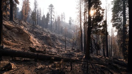 Forest after a destructive wildfire.