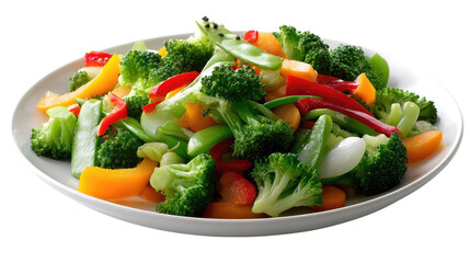 Fresh Vegetable Medley on Plate: a vibrant and colorful medley of fresh vegetables, perfectly arranged on a pristine white plate, showcasing the natural beauty and healthy eating. 