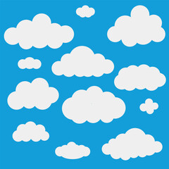 Set of white clouds on a blue background vector illustration. Vector illustration for creating children's patterns, banners, postcards and posters 