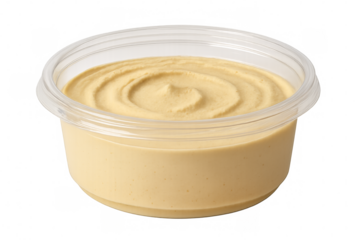 Plastic container of hummus with transparent background