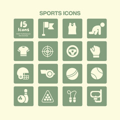 A diverse collection of fifteen sports icons, including team and individual sports, perfect for any athletic or recreational design project