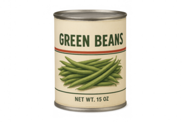 Green beans in a can on transparent background