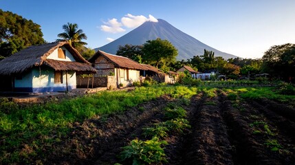 Volcano View Village: Rural Houses and Lush Farmland