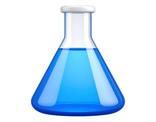 A clear glass Erlenmeyer flask filled with vibrant blue liquid