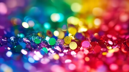 A vibrant display of colorful glitter and bokeh creating a festive and sparkling background effect