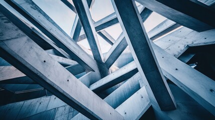 Abstract concrete structure, geometric design, architectural detail, low angle view.