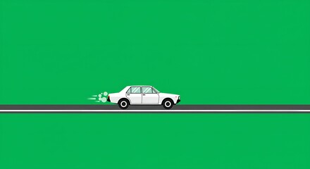 Car Moving on Road with Green Background Illustration