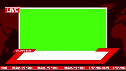 Green screen breaking news template with text animation, live and red background. Modern news live streaming TV broadcast backdrop. Looping 4K video. Breaking News Banner With Global Map Background.