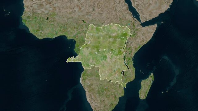 Democratic Republic of the Congo map - extract. Border. Satellite  map