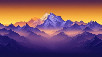 Stunning purple mountains meet a golden sky in this scenic landscape art.