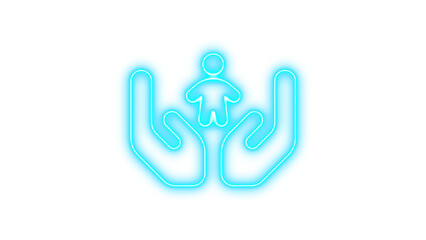 Neon hands holding child icon glow with transparent background