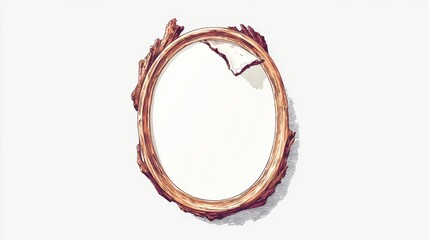 Vintage Oval Wooden Frame with a Rustic Design and White Background