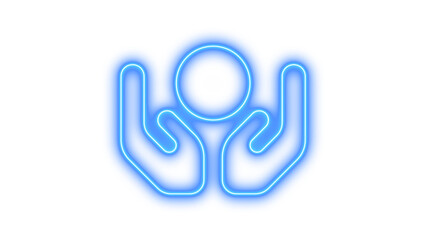 Neon hands holding circle icon glow with transparent background