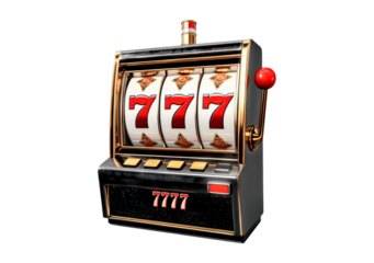 Classic slot machine displaying three sevens isolated on transparent background