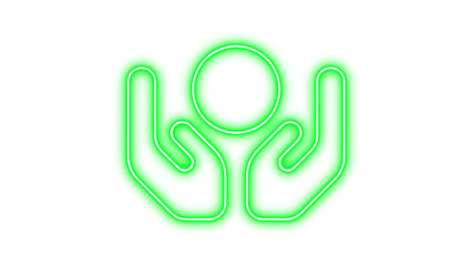 Neon hands holding circle icon glow with transparent background