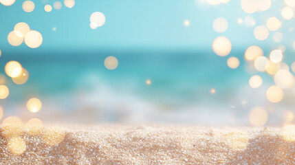 Soft sandy beach with shimmering sunlight reflections