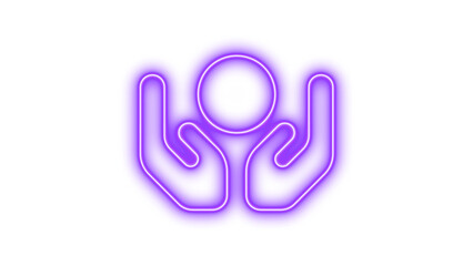 Neon hands holding circle icon glow with transparent background