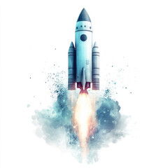 Naklejka premium Rocket launch powerful blast off with colorful smoke