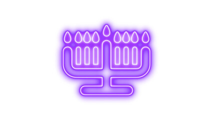 Neon hanukiah icon glow with transparent background