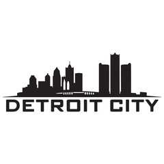 Fototapeta premium Detroit City skyline horizontal banner. Black Detroit City, Michigan. Vector template for your design. Vector black silhouette. with white background
