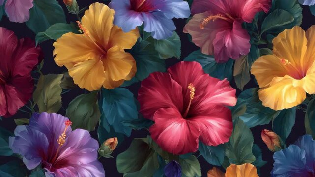 Colorful hibiscus flower blossom creates a beautiful floral nature pattern for botanical backgrounds