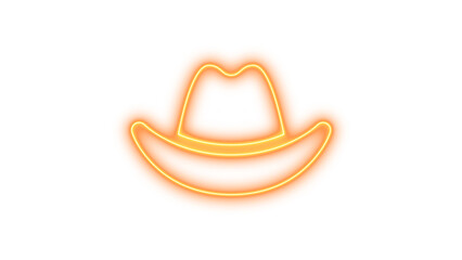 Neon hat cowboy icon glow with transparent background