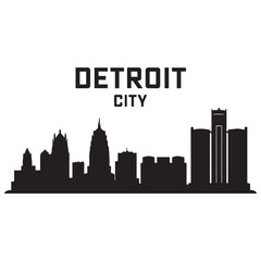 Fototapeta premium Detroit City skyline horizontal banner. Black Detroit City, Michigan. Vector template for your design. Vector black silhouette. with white background