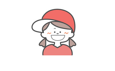 赤色のキャップをかぶった人　赤い服を着た女の子