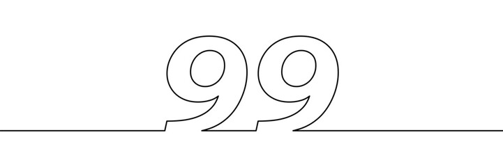 A single line drawing of a ninety nine symbol. One line icon. Continuous line ninety ninth number icon. Simple black outline of the number 99. Vector illustration