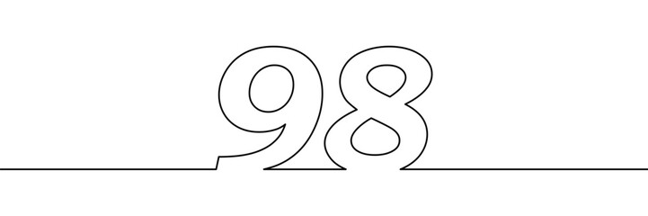 A single line drawing of a ninety eight symbol. One line icon. Continuous line ninety eighth number icon. Simple black outline of the number 98. Vector illustration