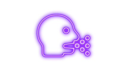 Neon head side cough icon glow with transparent background