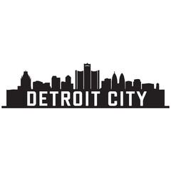 Fototapeta premium Detroit City skyline horizontal banner. Black Detroit City, Michigan. Vector template for your design. Vector black silhouette. with white background