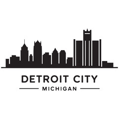 Fototapeta premium Detroit City skyline horizontal banner. Black Detroit City, Michigan. Vector template for your design. Vector black silhouette. with white background
