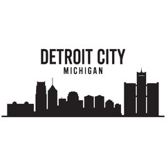 Fototapeta premium Detroit City skyline horizontal banner. Black Detroit City, Michigan. Vector template for your design. Vector black silhouette. with white background