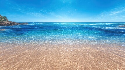 Obraz premium Tranquil beach scene under a vibrant blue sky