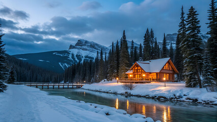 alberta, architecture, attractions, beautiful, blue, british columbia, cabin, canada, canadian rockies, cold, cottage, covered, destination, emerald lake, emerald lake lodge, famous, forest, glowing, 