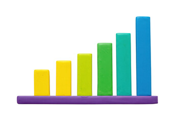Colorful bar graph showing growth isolated on transparent background