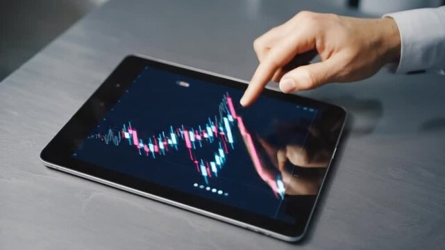 Investor Analyzing Stock Market Chart on Tablet