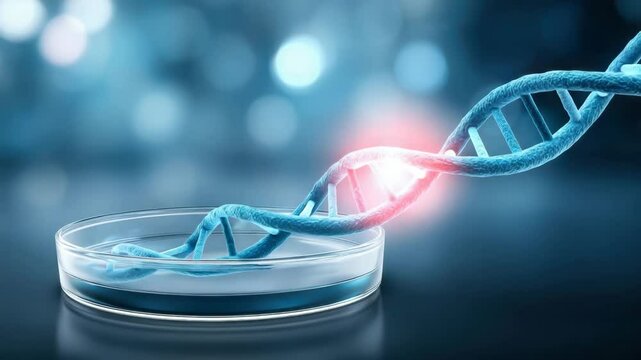 digital DNA helix overlay above embryo culture dish, symbolizing genetic science in IVF, with a biomedical lab background - Powered by Adobe