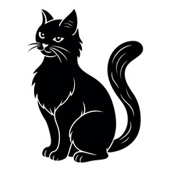 Seated cymric cat illustration fluffy tailless design