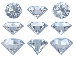 Collection of brilliant-cut diamonds, showcasing variations in size and angle