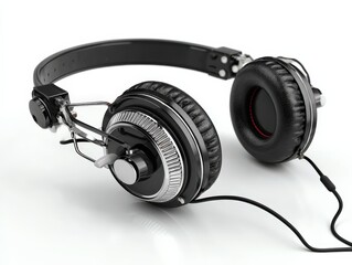 Sleek black headphones with silver accents.  Perfect for music lovers!