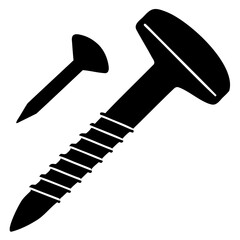 Screw and nail black outline vector design on transparent background