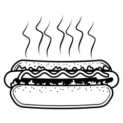 Hot dog illustration design for restaurant menu or packaging