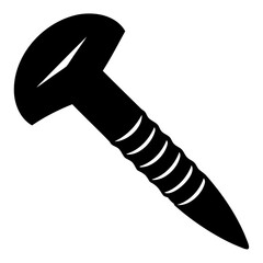 Minimal black screw and nail vector illustration on transparent background
